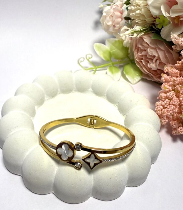 Floral Bangle with Diamond Accent & Adjustable Clasp Bracelet