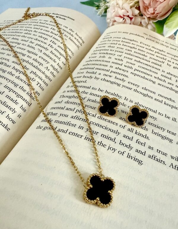 Black clover Necklace With Ear Ring Anti-tarnish & Premium Quality