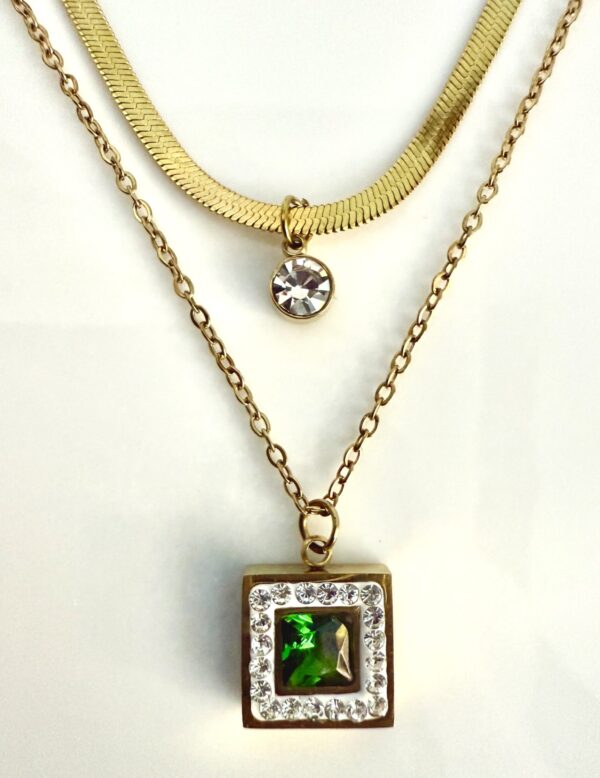 Modern Design Double Green Stone  Necklace Anti-tarnish & Premium Quality