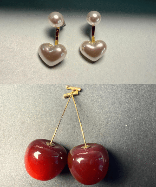 Cherry & Pearl Heart Ear Rings Combo