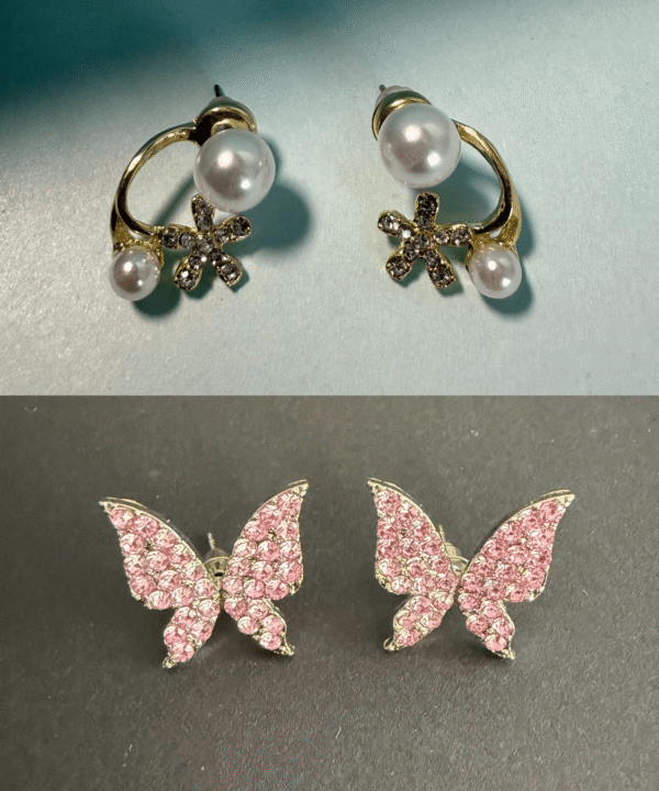 Butterfly & White pearl Flower Studs Combo