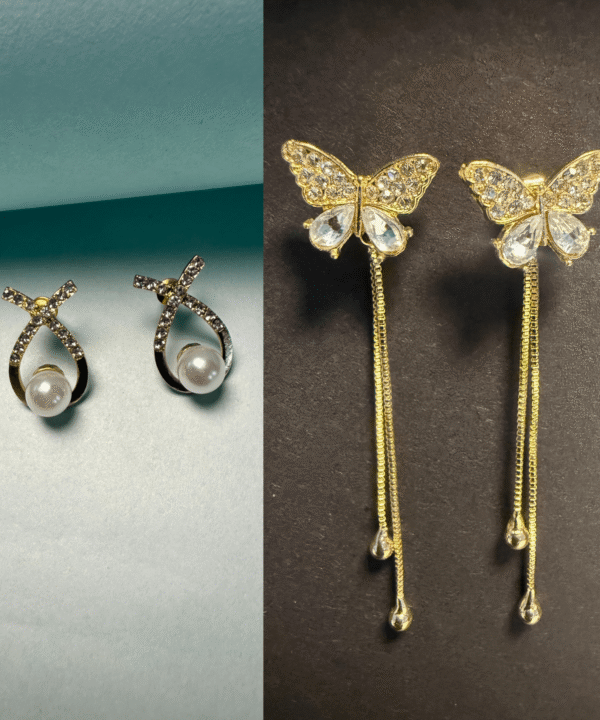 Butterfly Ear Rings & White Pearl Studs combo