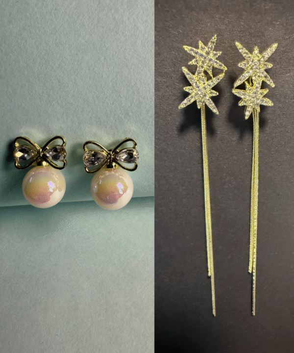 Double Star Ear Rings & White Pearl Studs